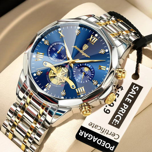 POEDAGAR Luxury Men's Chronograph | Luminous Waterproof Stainless Steel Watch