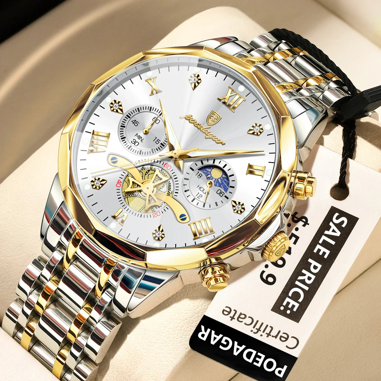 POEDAGAR Luxury Men's Chronograph | Luminous Waterproof Stainless Steel Watch