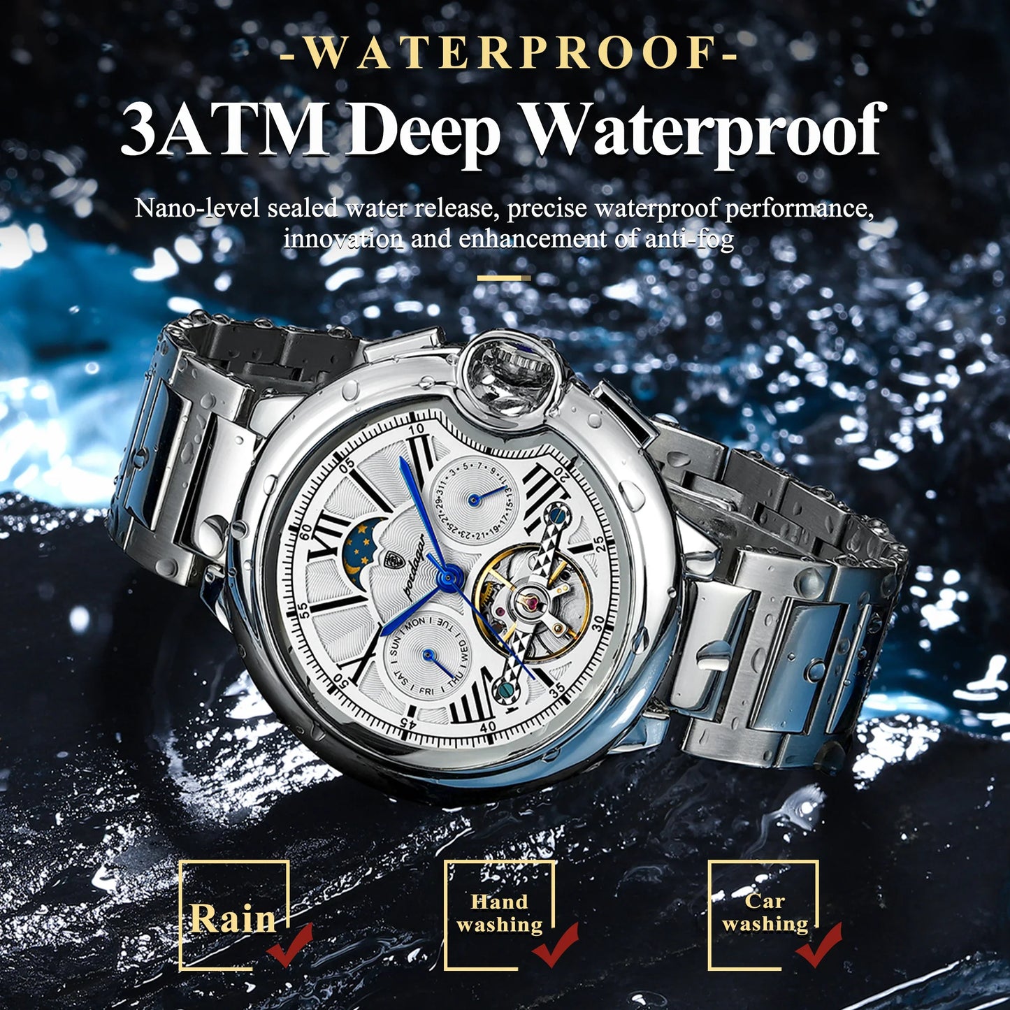 POEDAGAR Military Mechanical Watch | Automatic Tourbillon Day-Date Edition