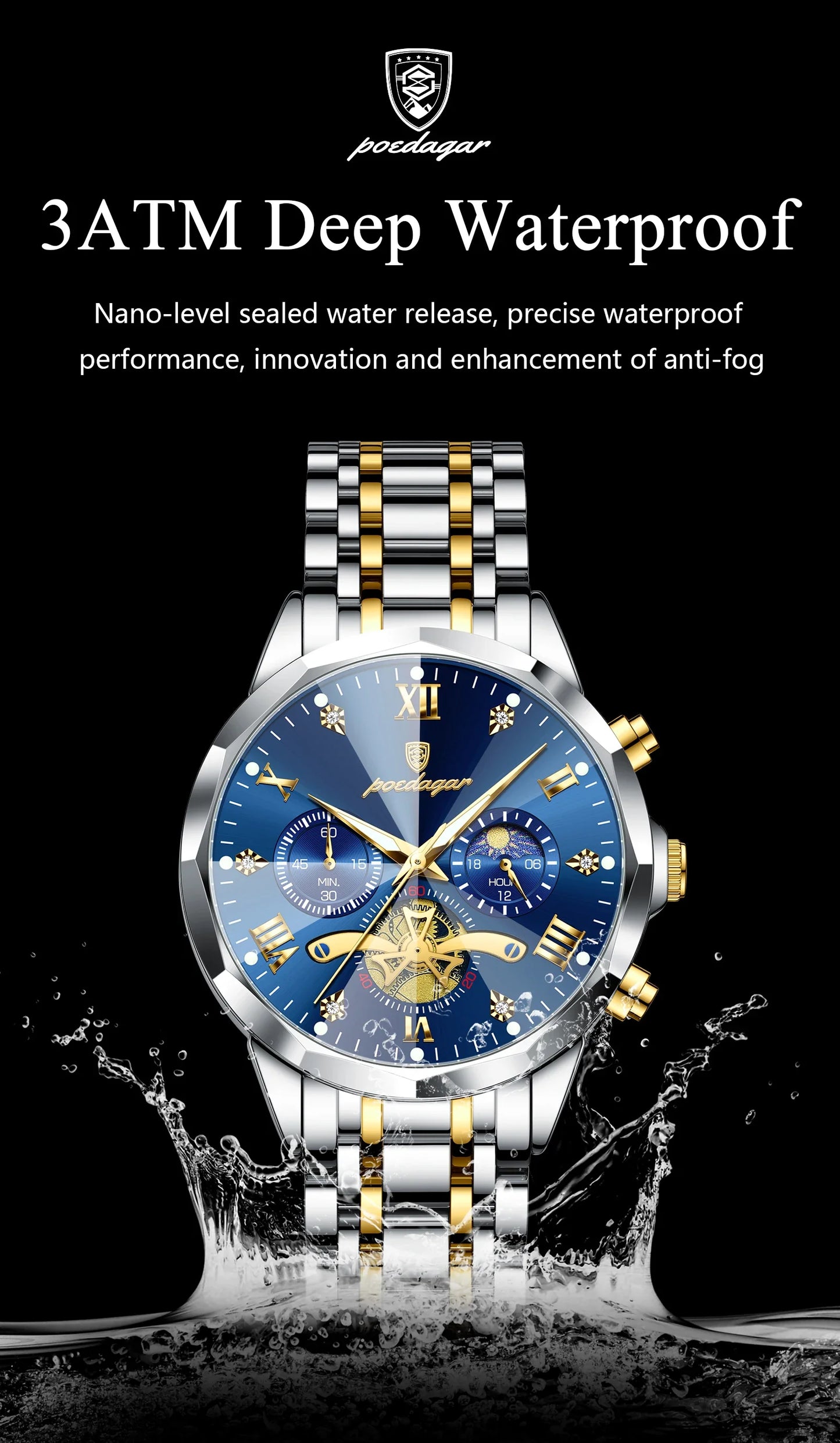 POEDAGAR Luxury Men's Chronograph | Luminous Waterproof Stainless Steel Watch