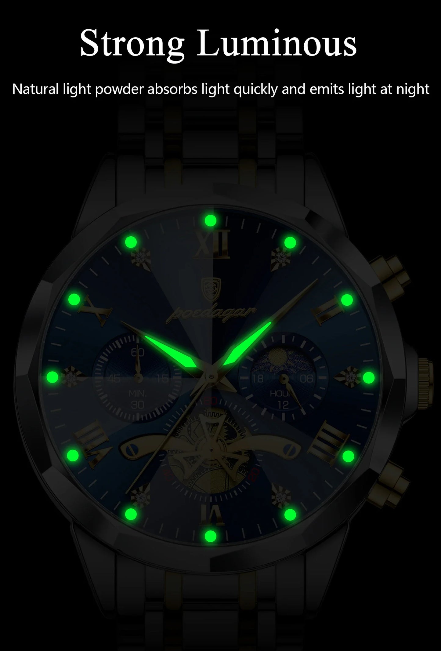 POEDAGAR Luxury Men's Chronograph | Luminous Waterproof Stainless Steel Watch