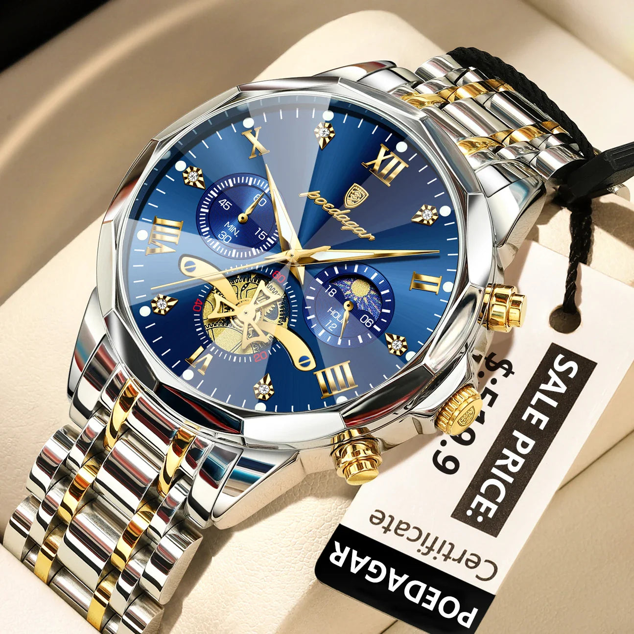 POEDAGAR Luxury Men's Chronograph | Luminous Waterproof Stainless Steel Watch