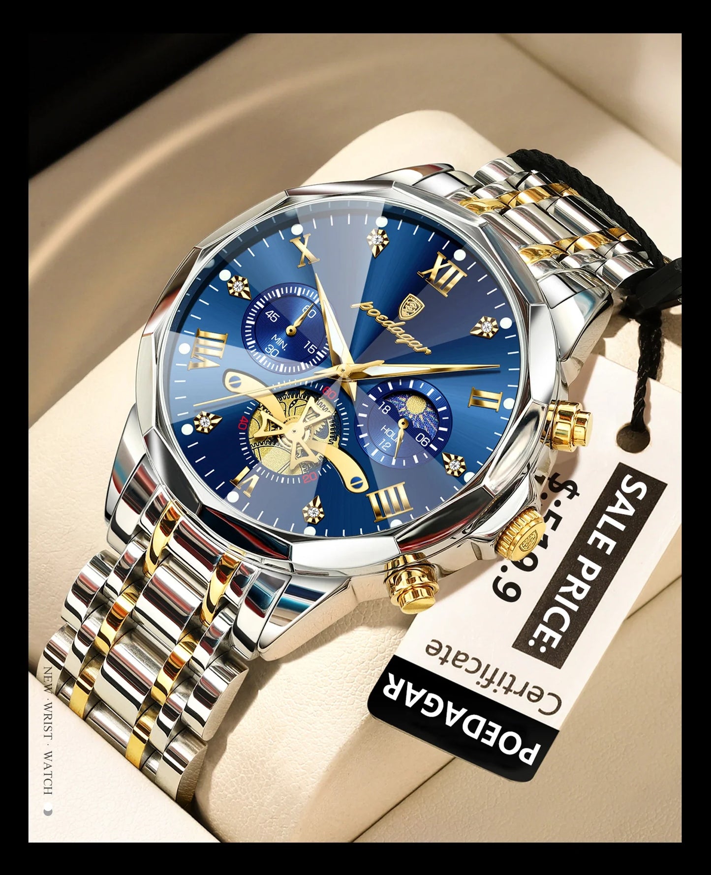 POEDAGAR Luxury Men's Chronograph | Luminous Waterproof Stainless Steel Watch