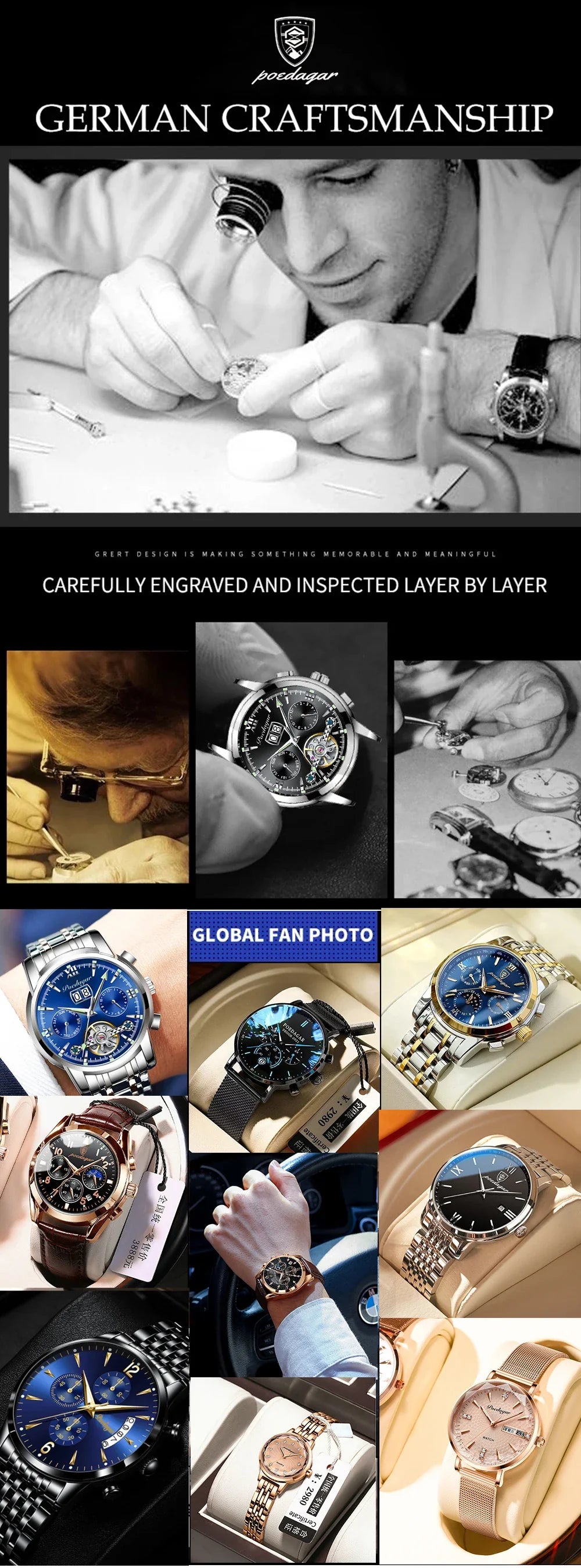 POEDAGAR Luxury Men's Chronograph | Luminous Waterproof Stainless Steel Watch