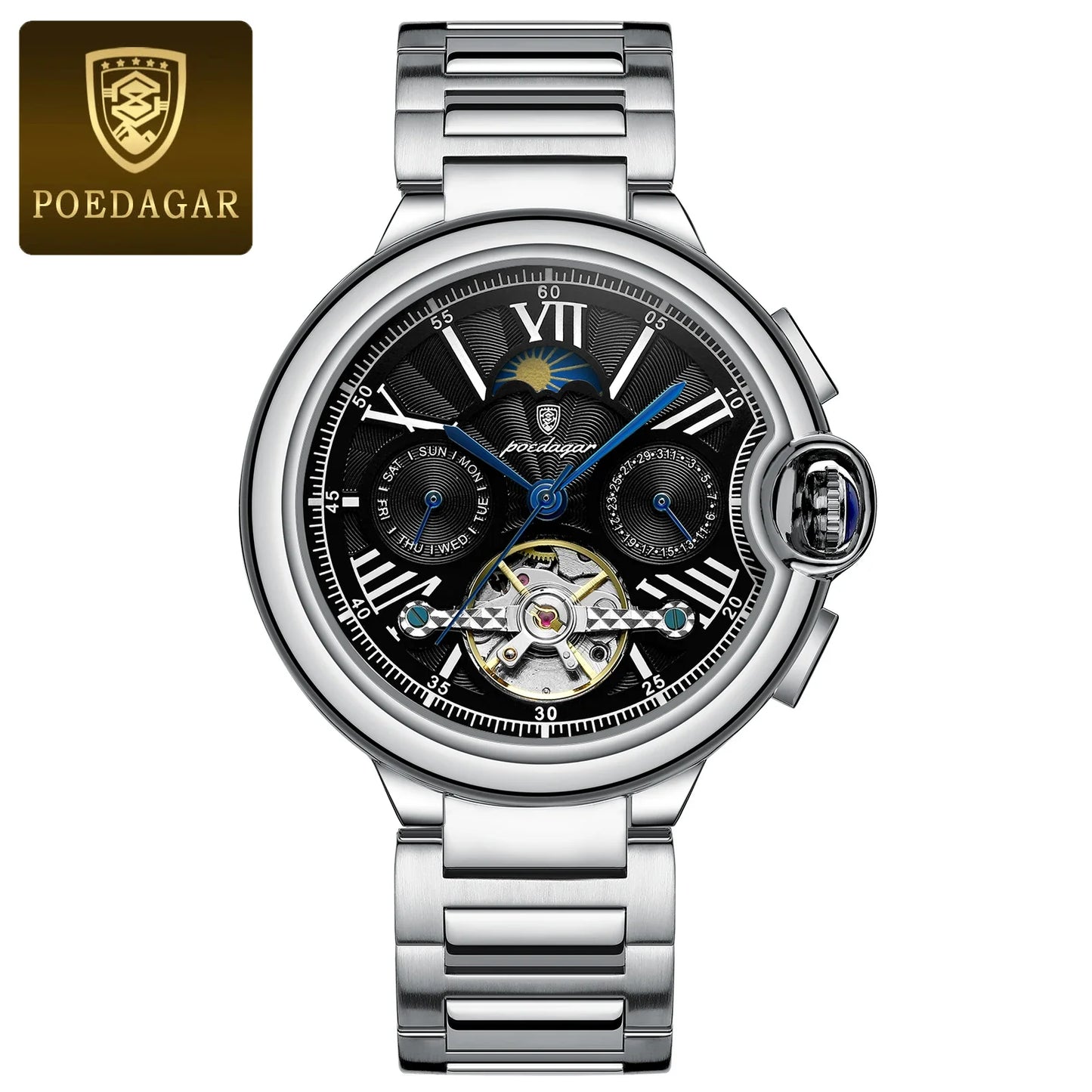 POEDAGAR Military Mechanical Watch | Automatic Tourbillon Day-Date Edition