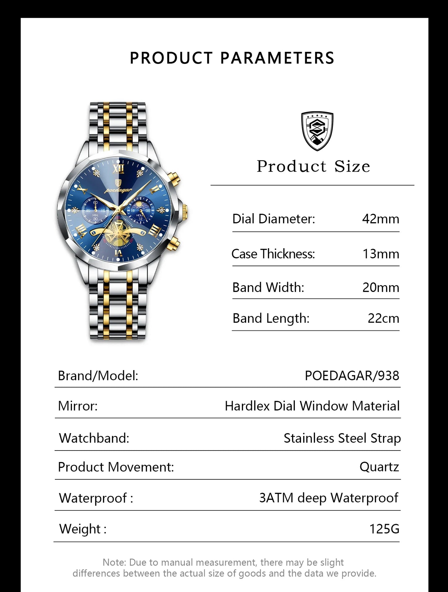 POEDAGAR Luxury Men's Chronograph | Luminous Waterproof Stainless Steel Watch