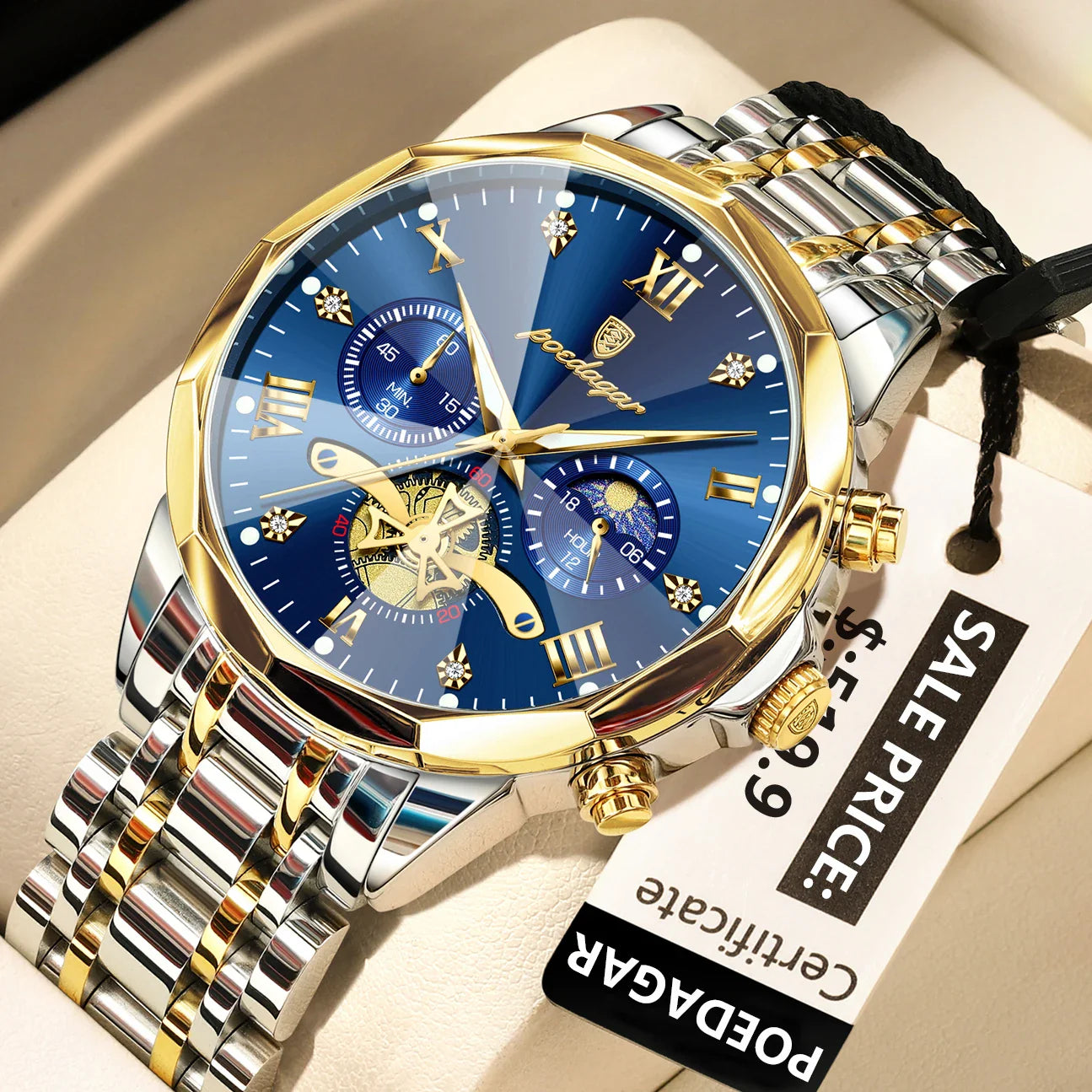 POEDAGAR Luxury Men's Chronograph | Luminous Waterproof Stainless Steel Watch
