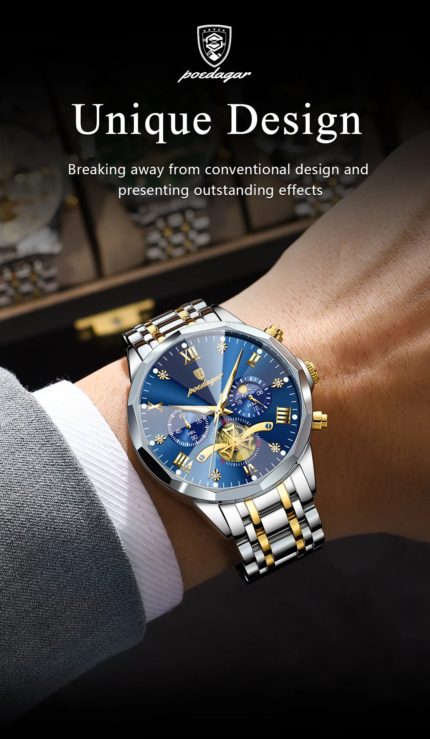 POEDAGAR Luxury Men's Chronograph | Luminous Waterproof Stainless Steel Watch