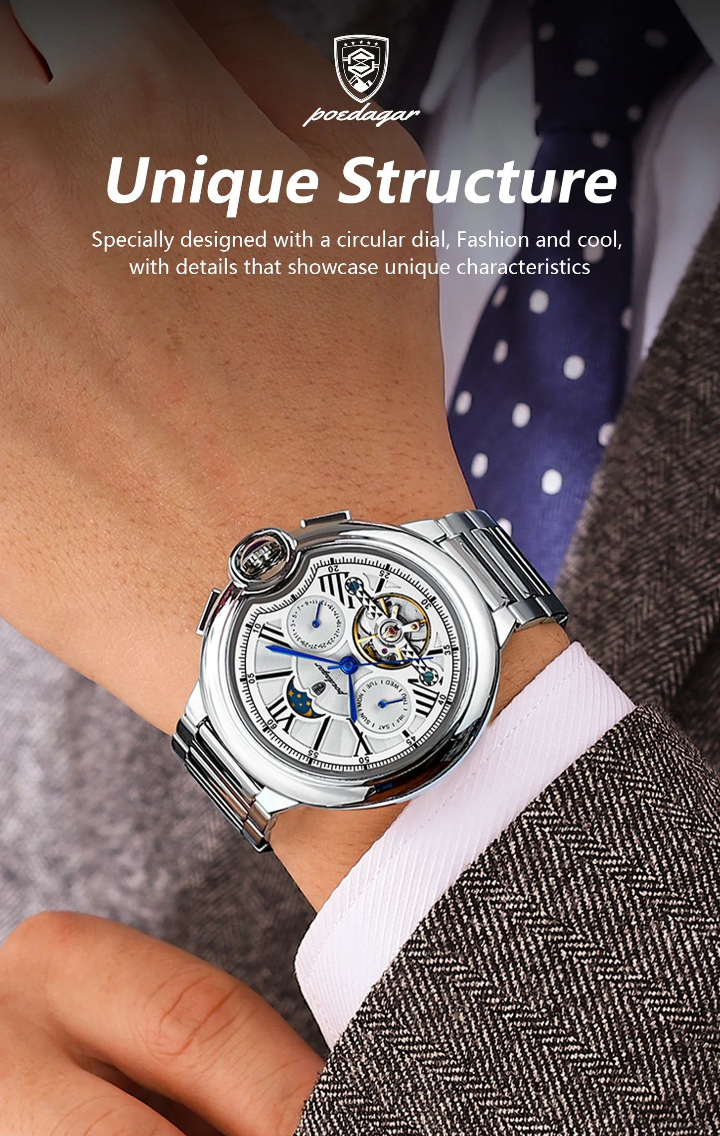 POEDAGAR Military Mechanical Watch | Automatic Tourbillon Day-Date Edition