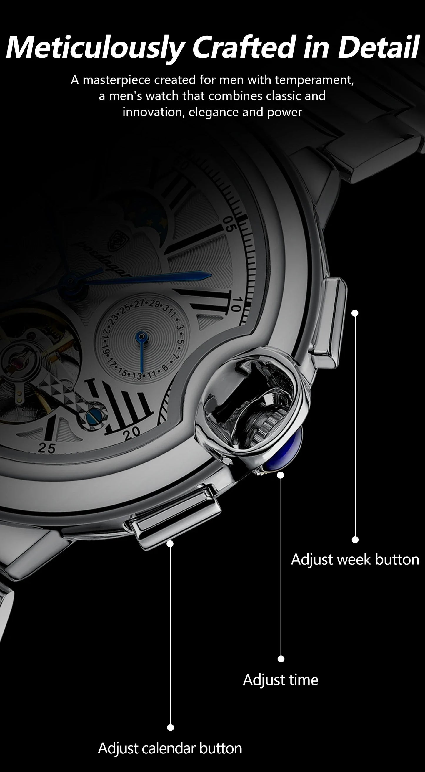 POEDAGAR Military Mechanical Watch | Automatic Tourbillon Day-Date Edition