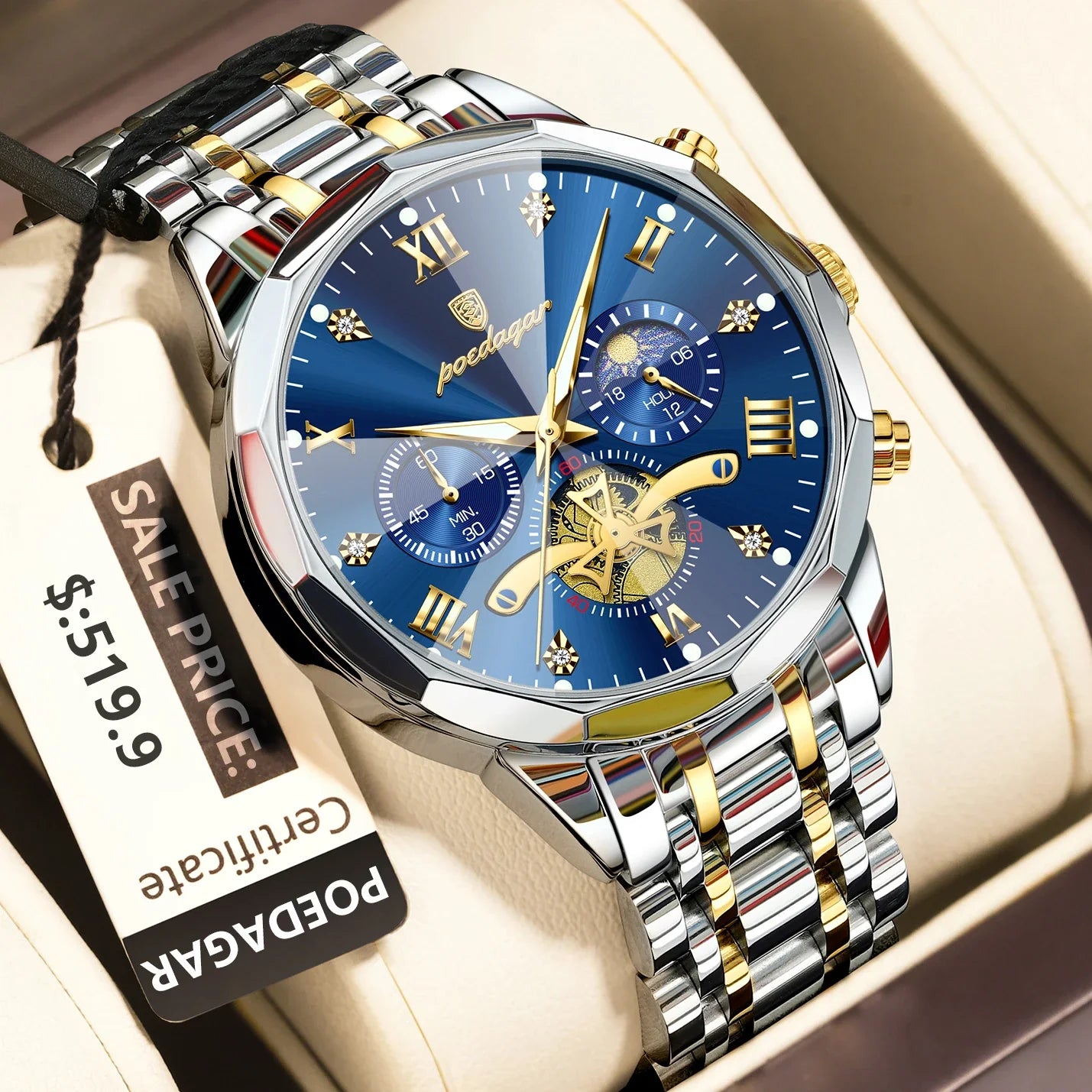 POEDAGAR Luxury Men's Chronograph | Luminous Waterproof Stainless Steel Watch