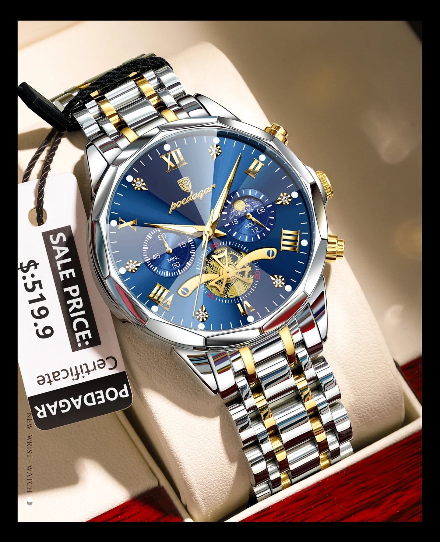 POEDAGAR Luxury Men's Chronograph | Luminous Waterproof Stainless Steel Watch