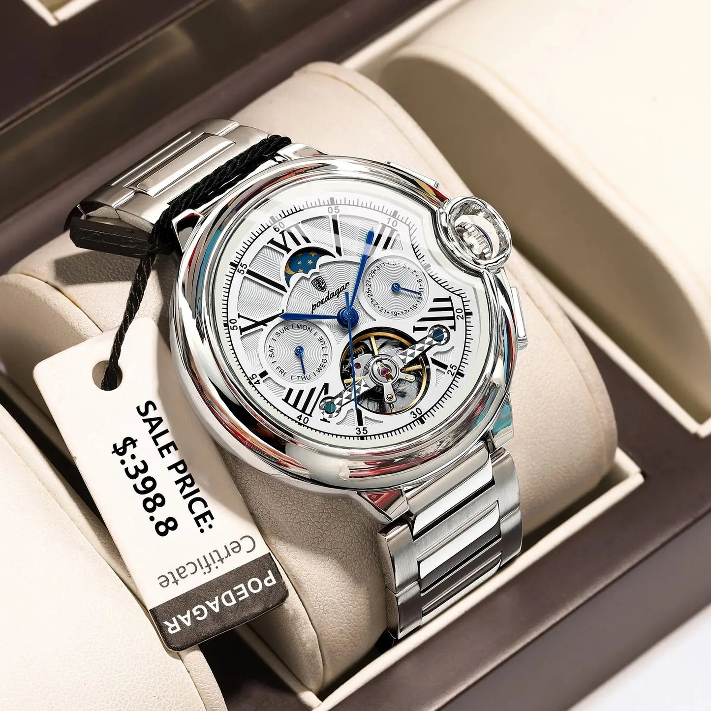 POEDAGAR Military Mechanical Watch | Automatic Tourbillon Day-Date Edition