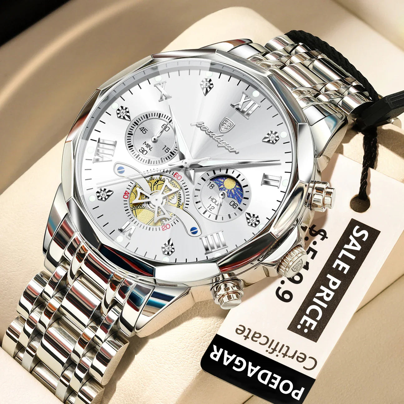 POEDAGAR Luxury Men's Chronograph | Luminous Waterproof Stainless Steel Watch