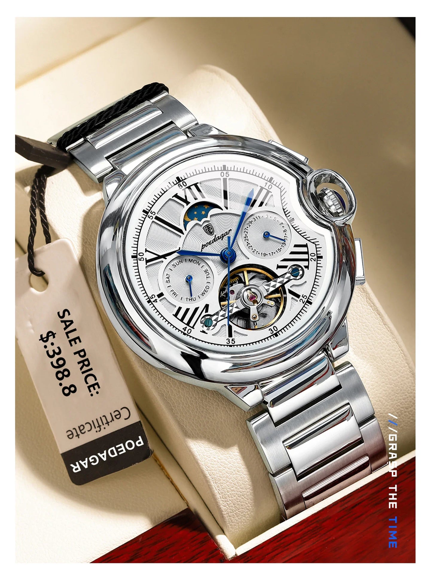 POEDAGAR Military Mechanical Watch | Automatic Tourbillon Day-Date Edition