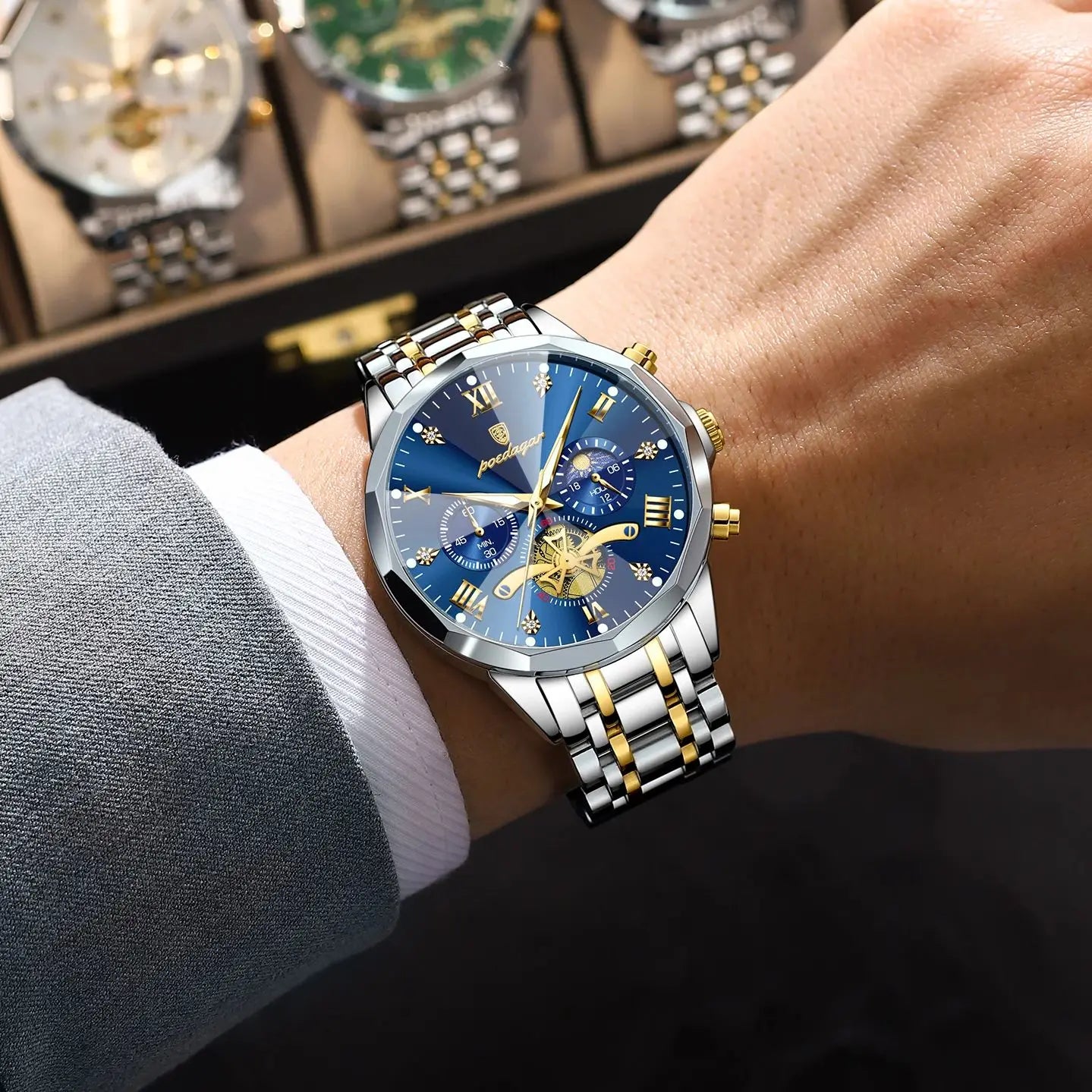 POEDAGAR Luxury Men's Chronograph | Luminous Waterproof Stainless Steel Watch