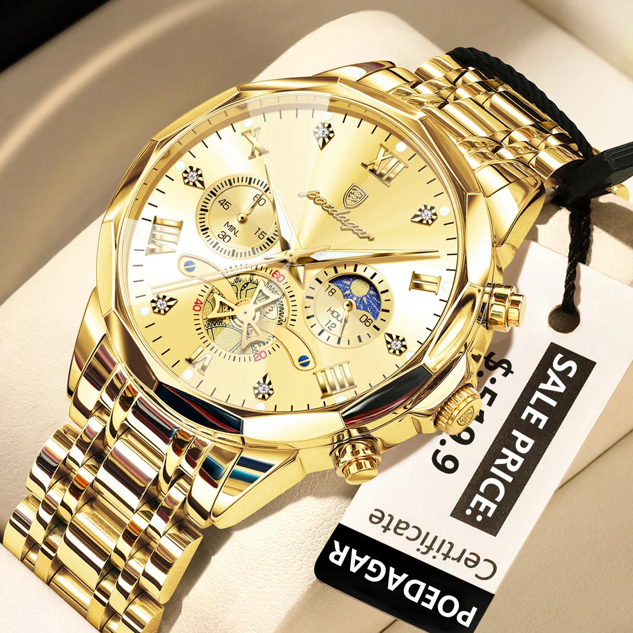 POEDAGAR Luxury Men's Chronograph | Luminous Waterproof Stainless Steel Watch