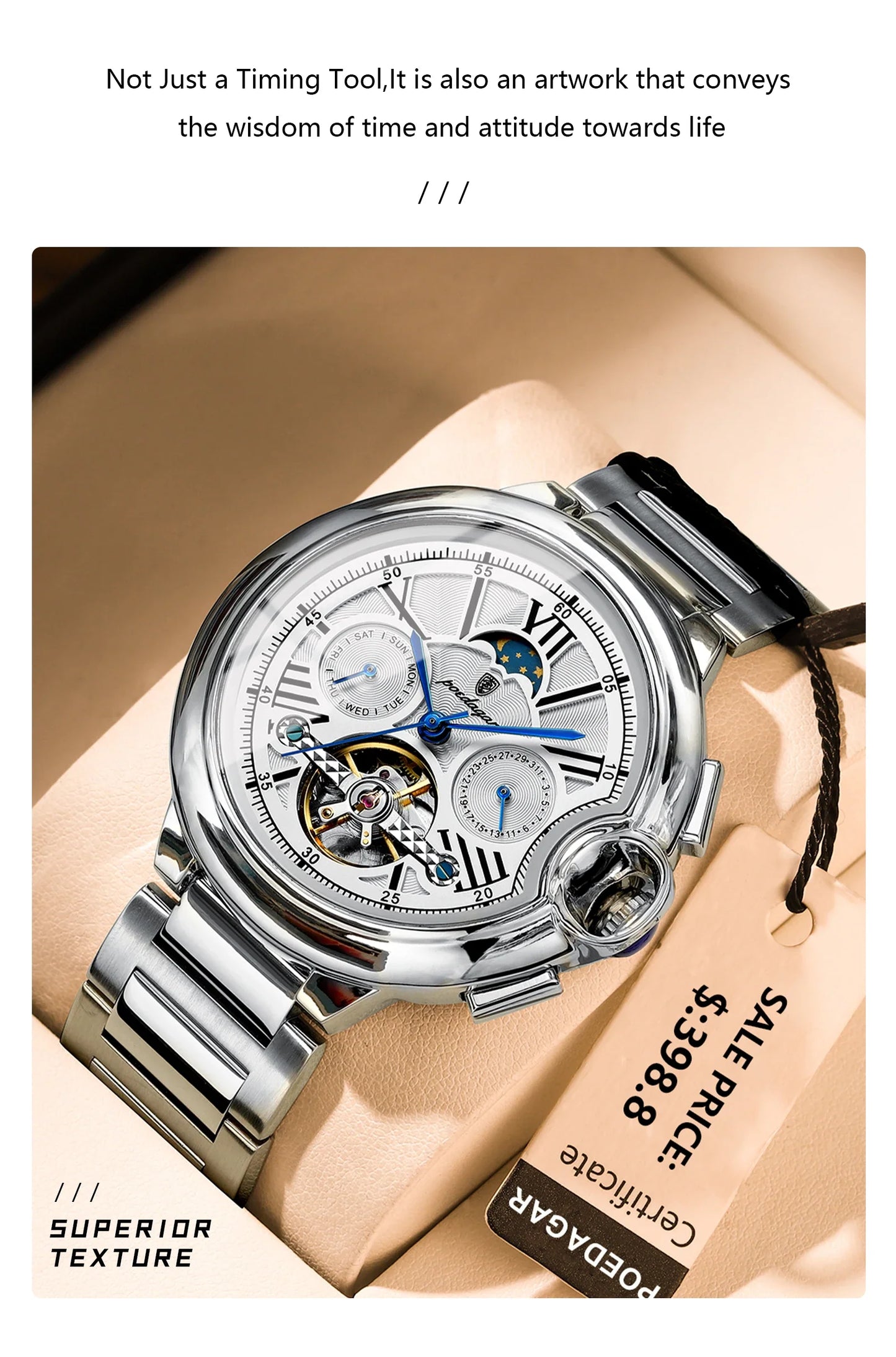 POEDAGAR Military Mechanical Watch | Automatic Tourbillon Day-Date Edition