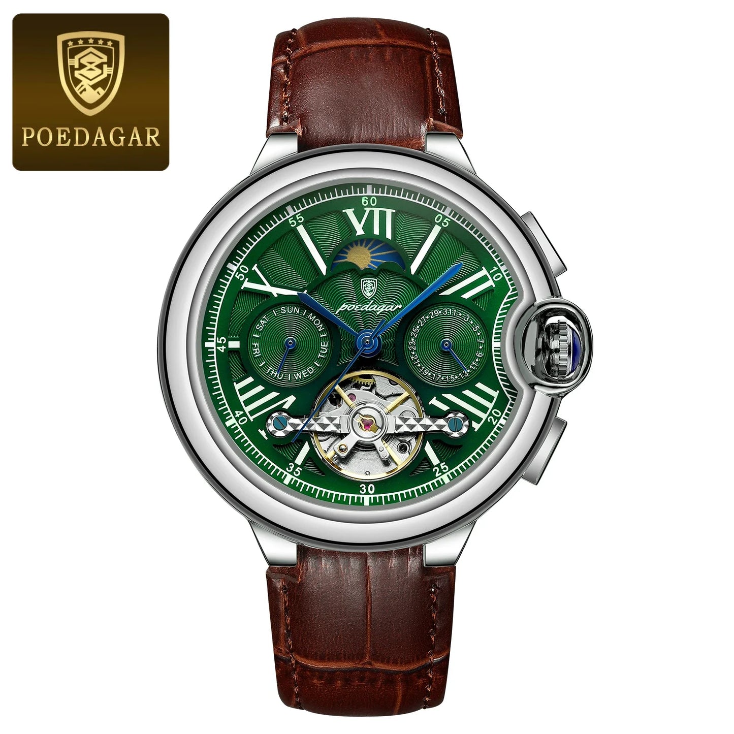POEDAGAR Military Mechanical Watch | Automatic Tourbillon Day-Date Edition