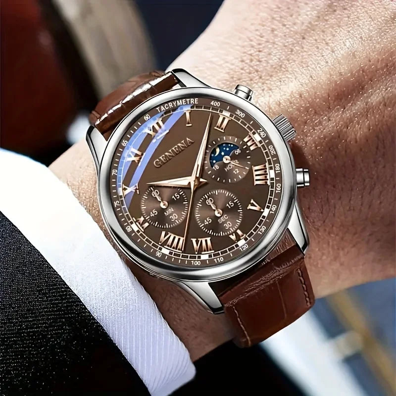 Luxury Leather Business Watch | Men's Minimalist Analog Quartz Wristwatch