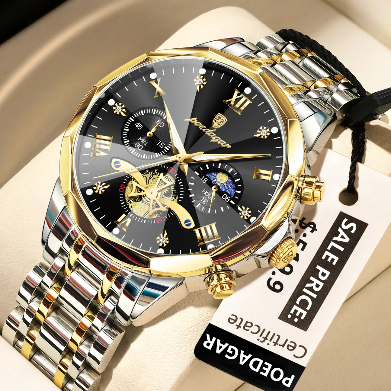 POEDAGAR Luxury Men's Chronograph | Luminous Waterproof Stainless Steel Watch