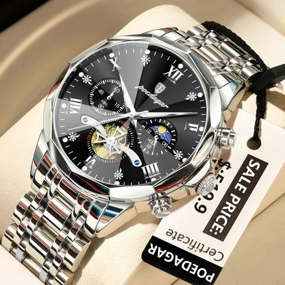 POEDAGAR Luxury Men's Chronograph | Luminous Waterproof Stainless Steel Watch