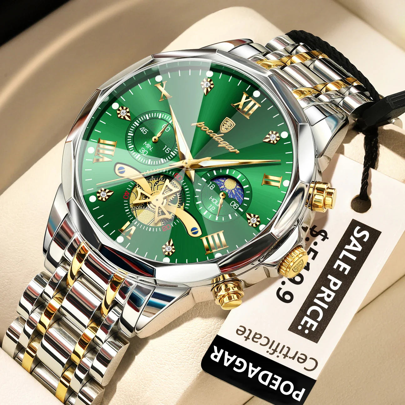 POEDAGAR Luxury Men's Chronograph | Luminous Waterproof Stainless Steel Watch
