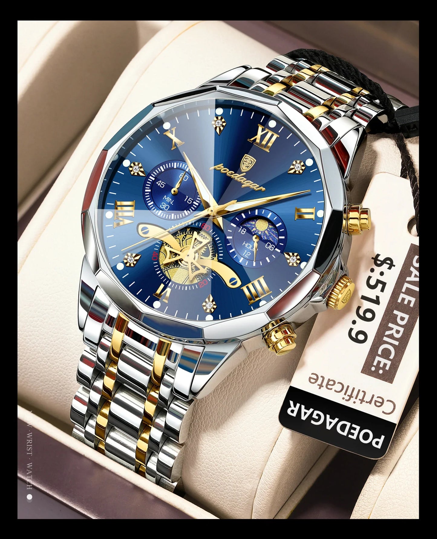 POEDAGAR Luxury Men's Chronograph | Luminous Waterproof Stainless Steel Watch