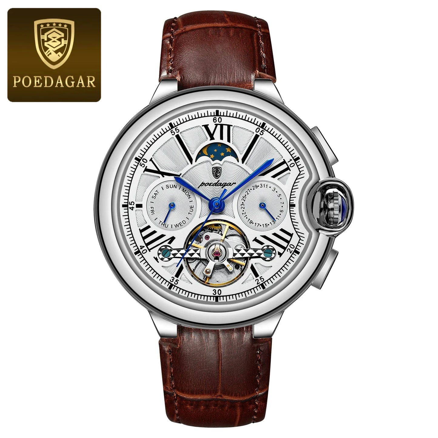 POEDAGAR Military Mechanical Watch | Automatic Tourbillon Day-Date Edition