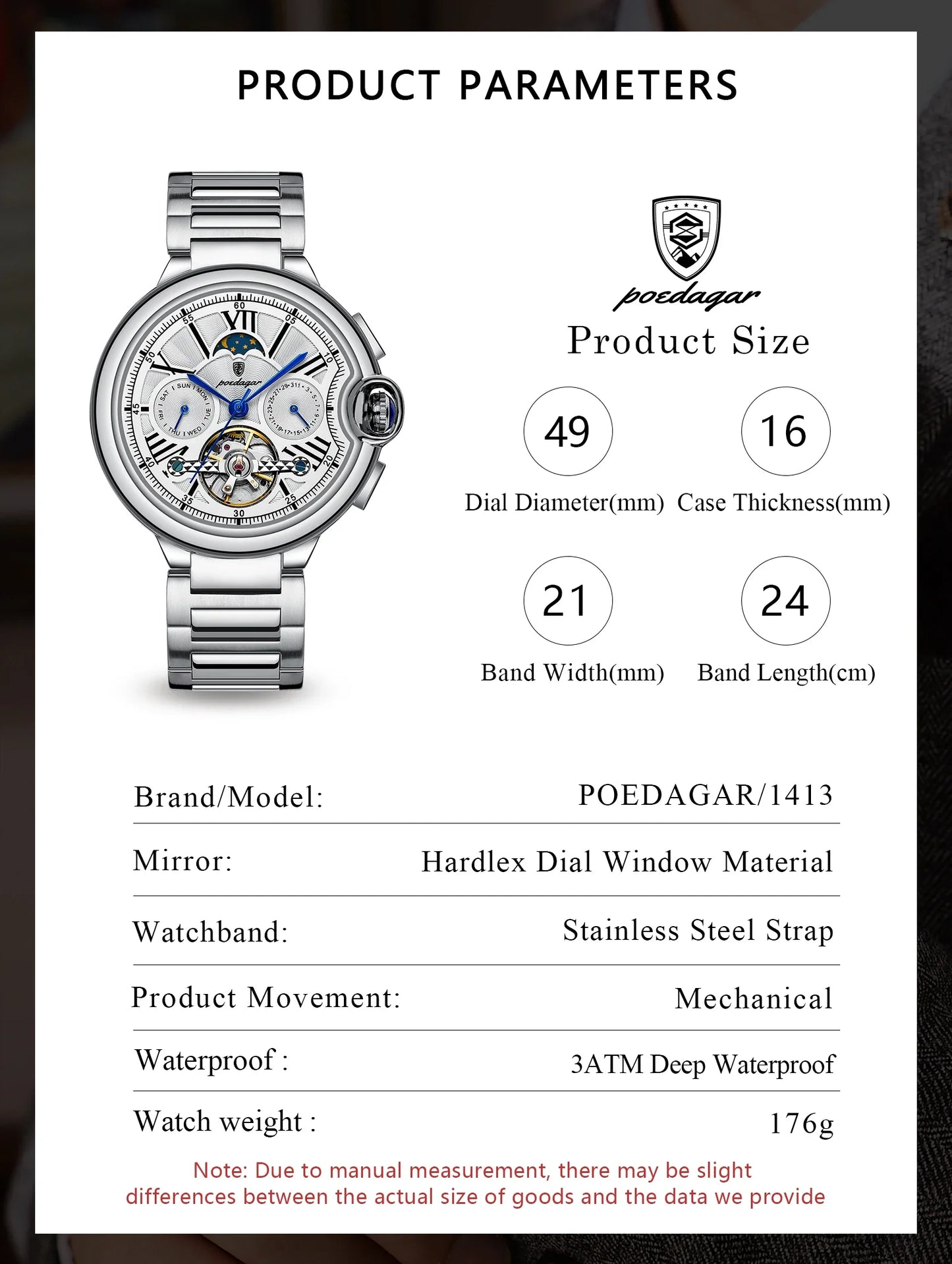 POEDAGAR Military Mechanical Watch | Automatic Tourbillon Day-Date Edition