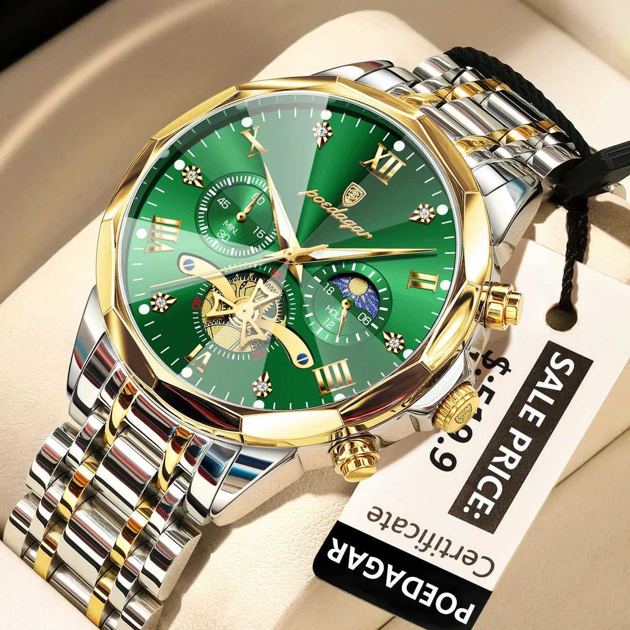 POEDAGAR Luxury Men's Chronograph | Luminous Waterproof Stainless Steel Watch