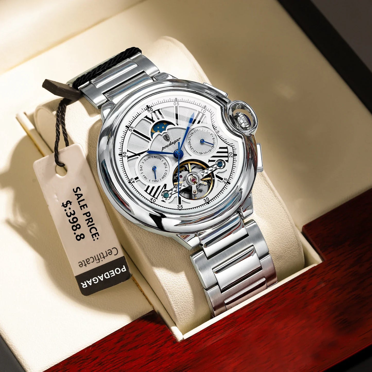 POEDAGAR Military Mechanical Watch | Automatic Tourbillon Day-Date Edition