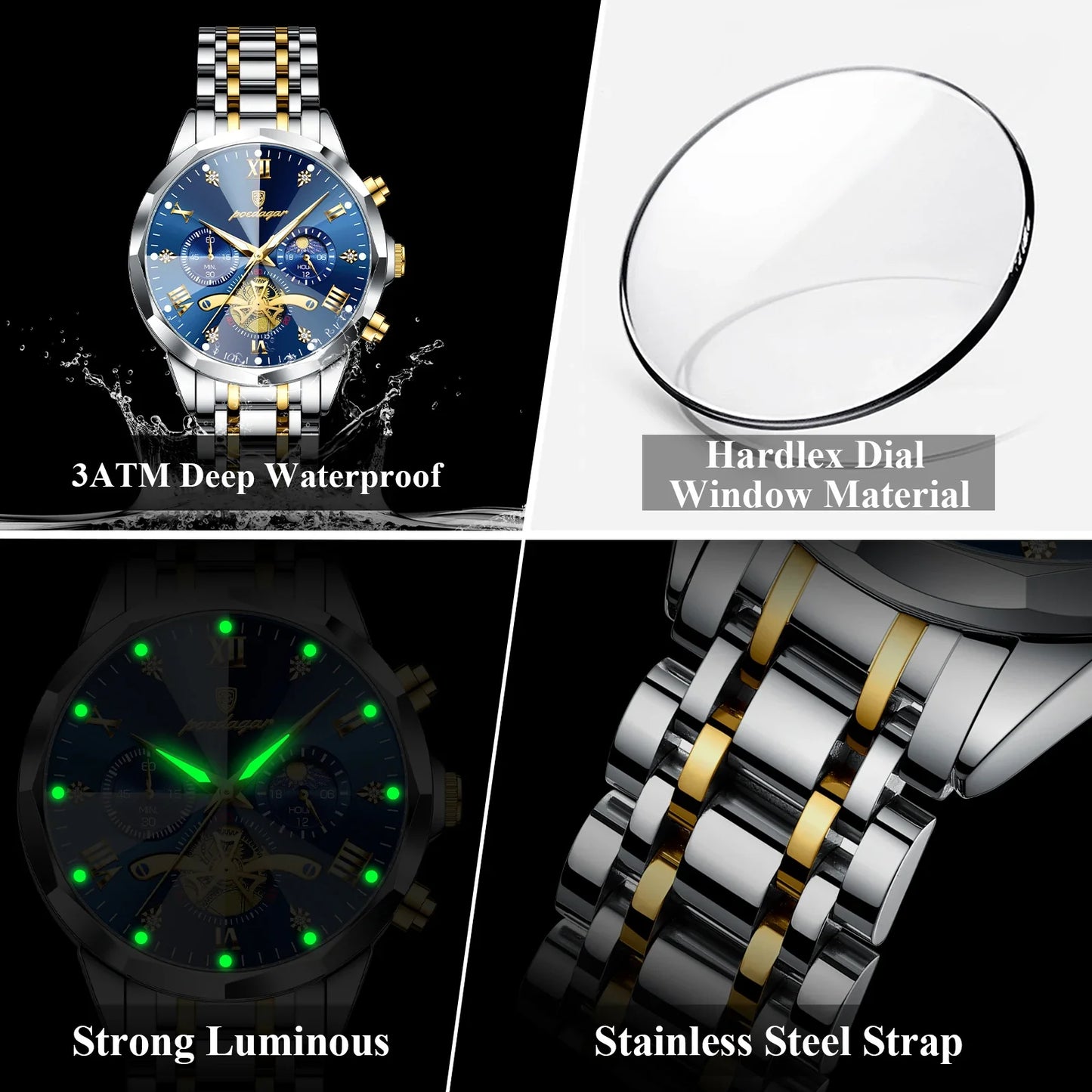 POEDAGAR Luxury Men's Chronograph | Luminous Waterproof Stainless Steel Watch