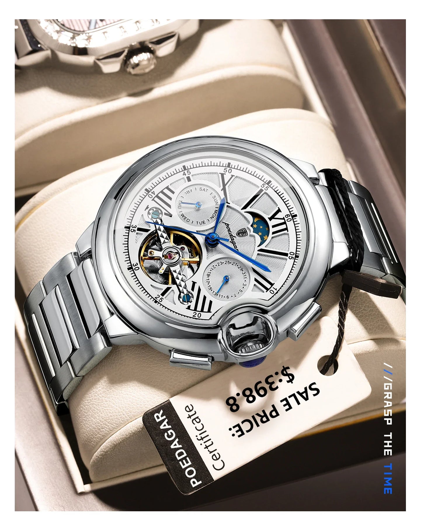POEDAGAR Military Mechanical Watch | Automatic Tourbillon Day-Date Edition