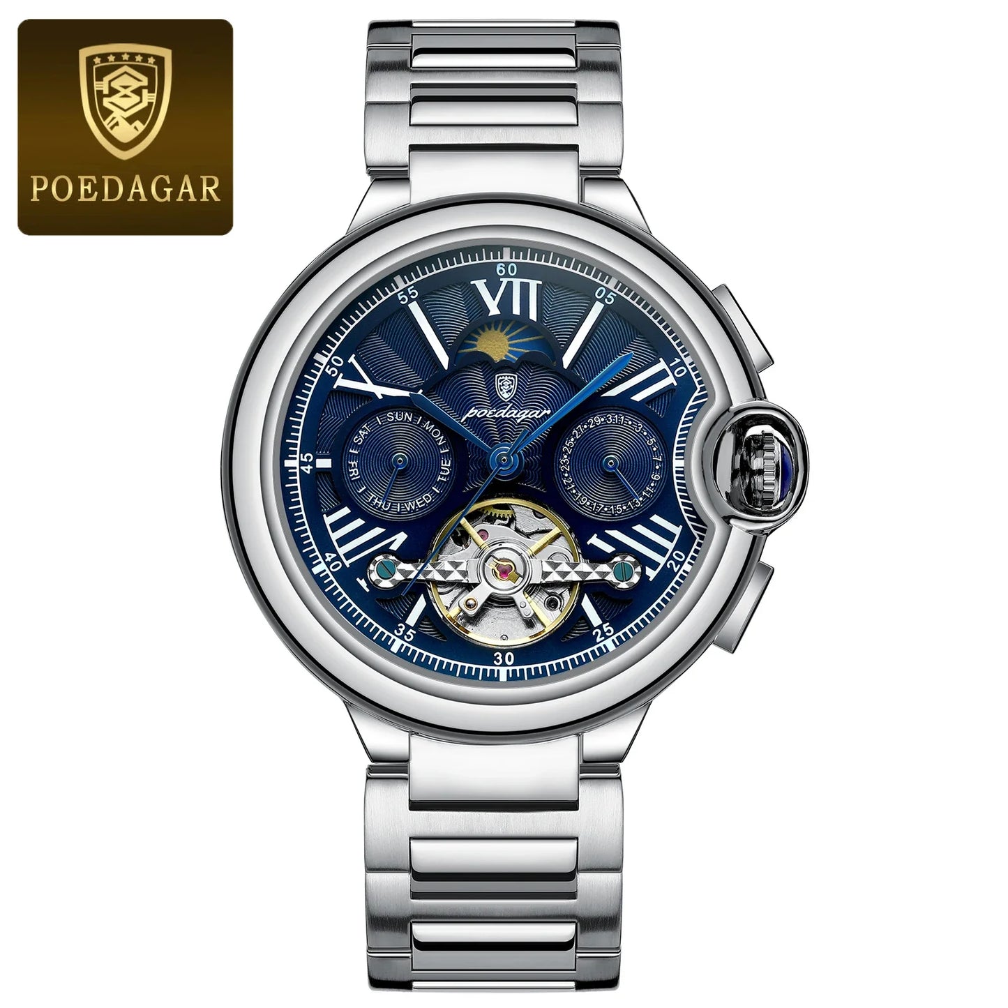 POEDAGAR Military Mechanical Watch | Automatic Tourbillon Day-Date Edition