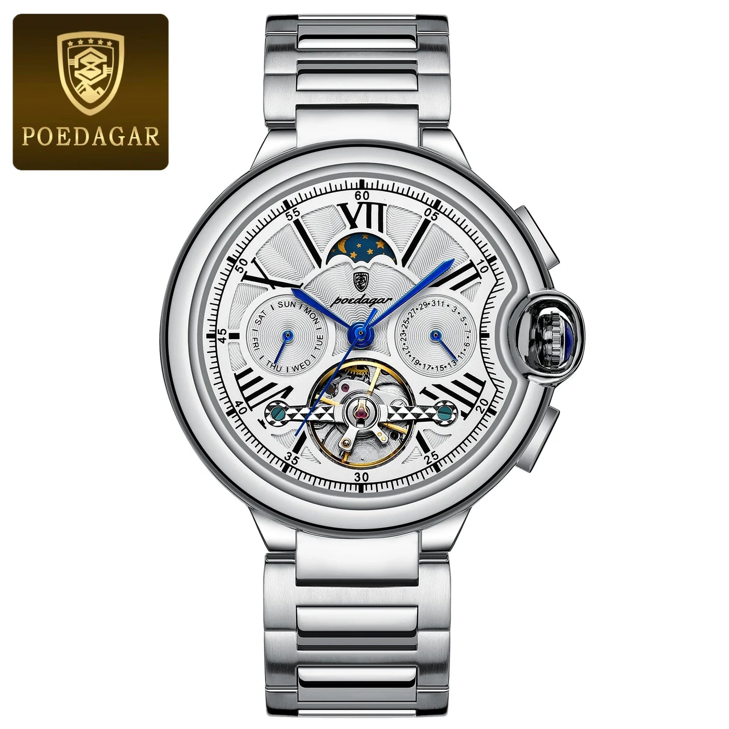 POEDAGAR Military Mechanical Watch | Automatic Tourbillon Day-Date Edition