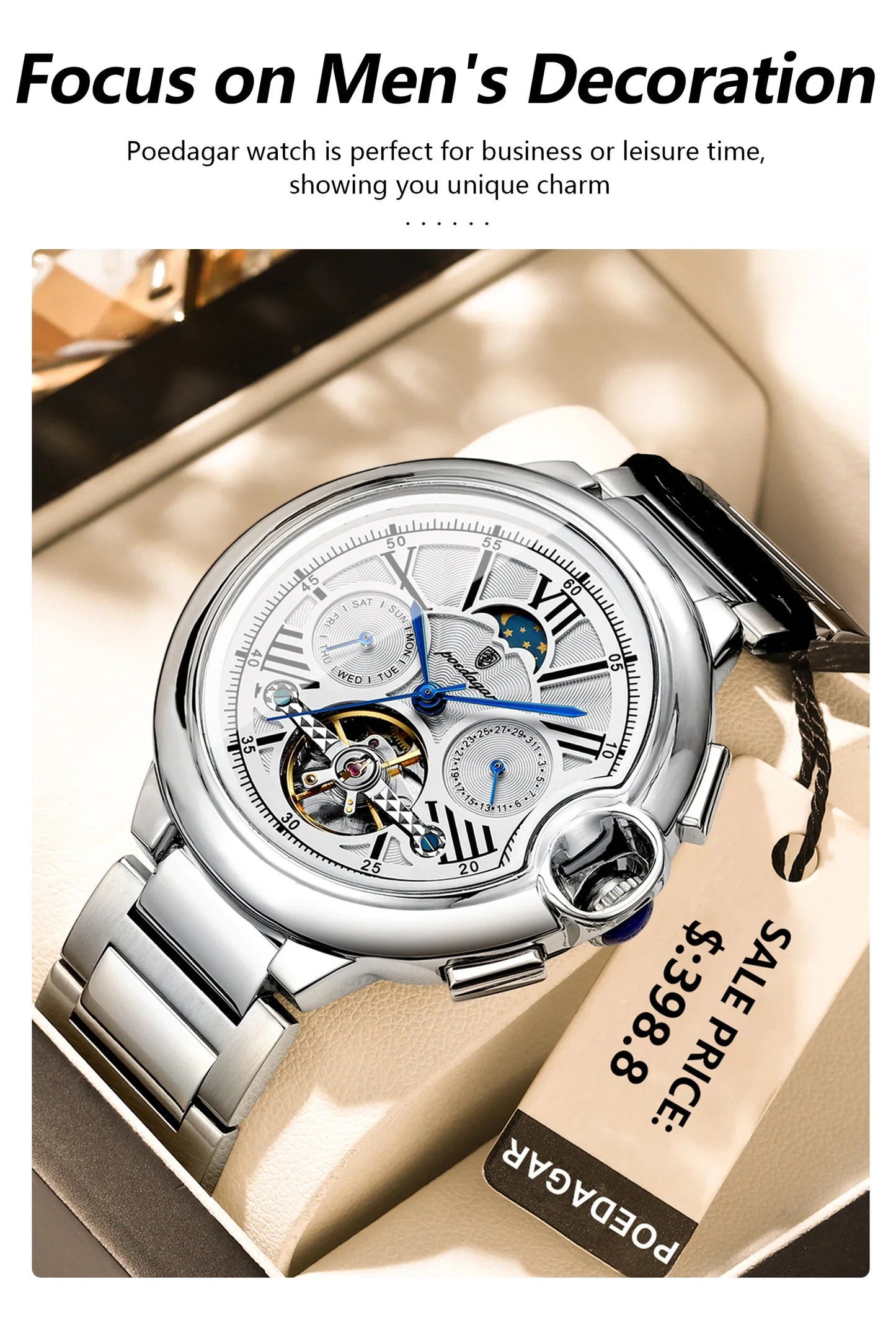 POEDAGAR Military Mechanical Watch | Automatic Tourbillon Day-Date Edition