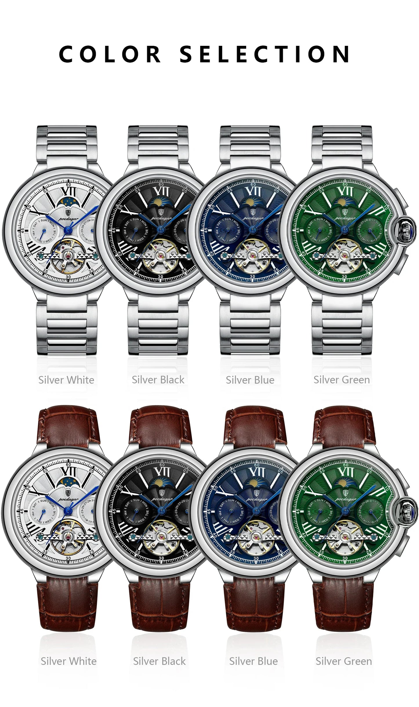 POEDAGAR Military Mechanical Watch | Automatic Tourbillon Day-Date Edition