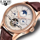 LIGE Automatic Tourbillon Watch | Genuine Leather Skeleton Mechanical Timepiece