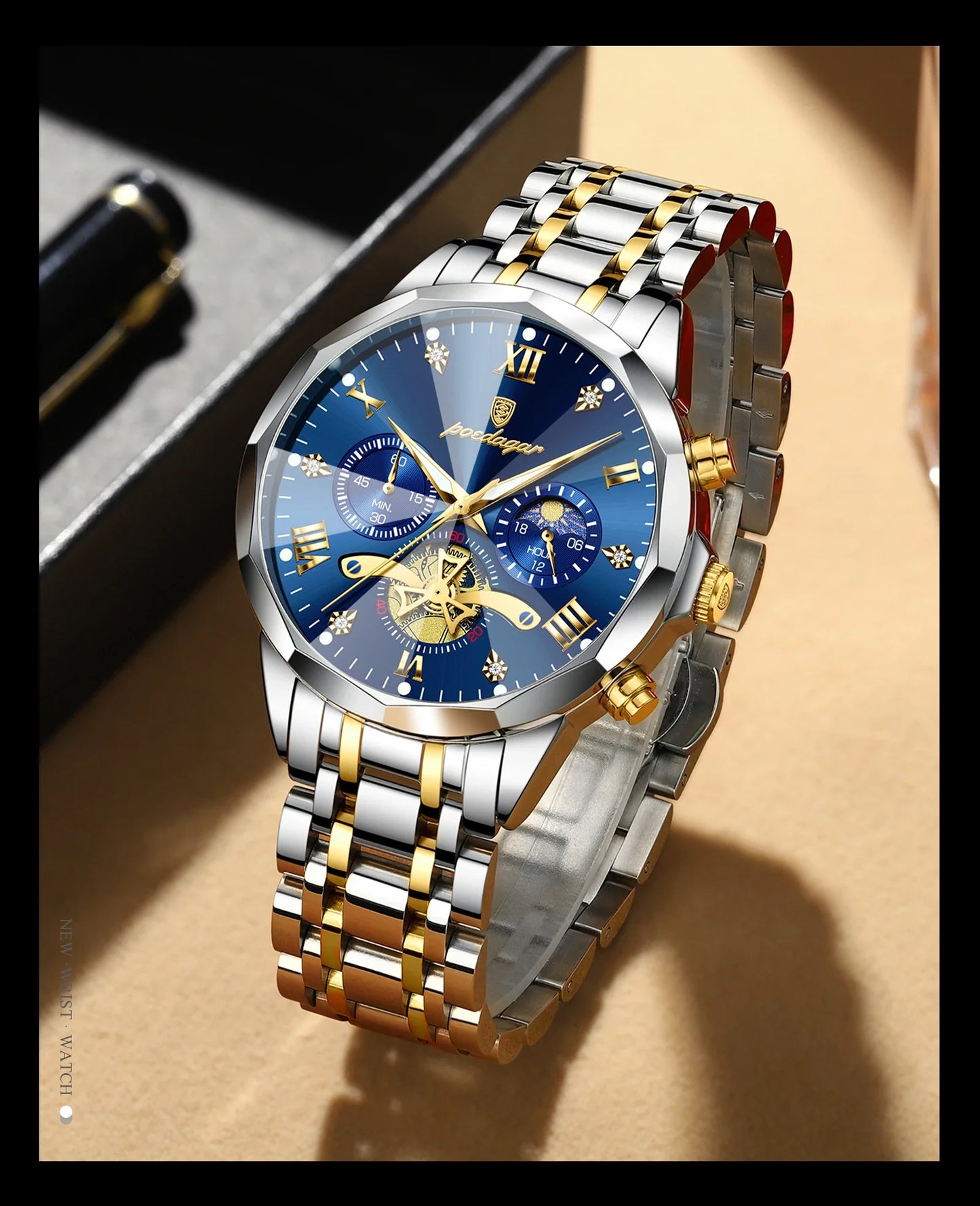 POEDAGAR Luxury Men's Chronograph | Luminous Waterproof Stainless Steel Watch