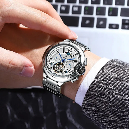 POEDAGAR Military Mechanical Watch | Automatic Tourbillon Day-Date Edition