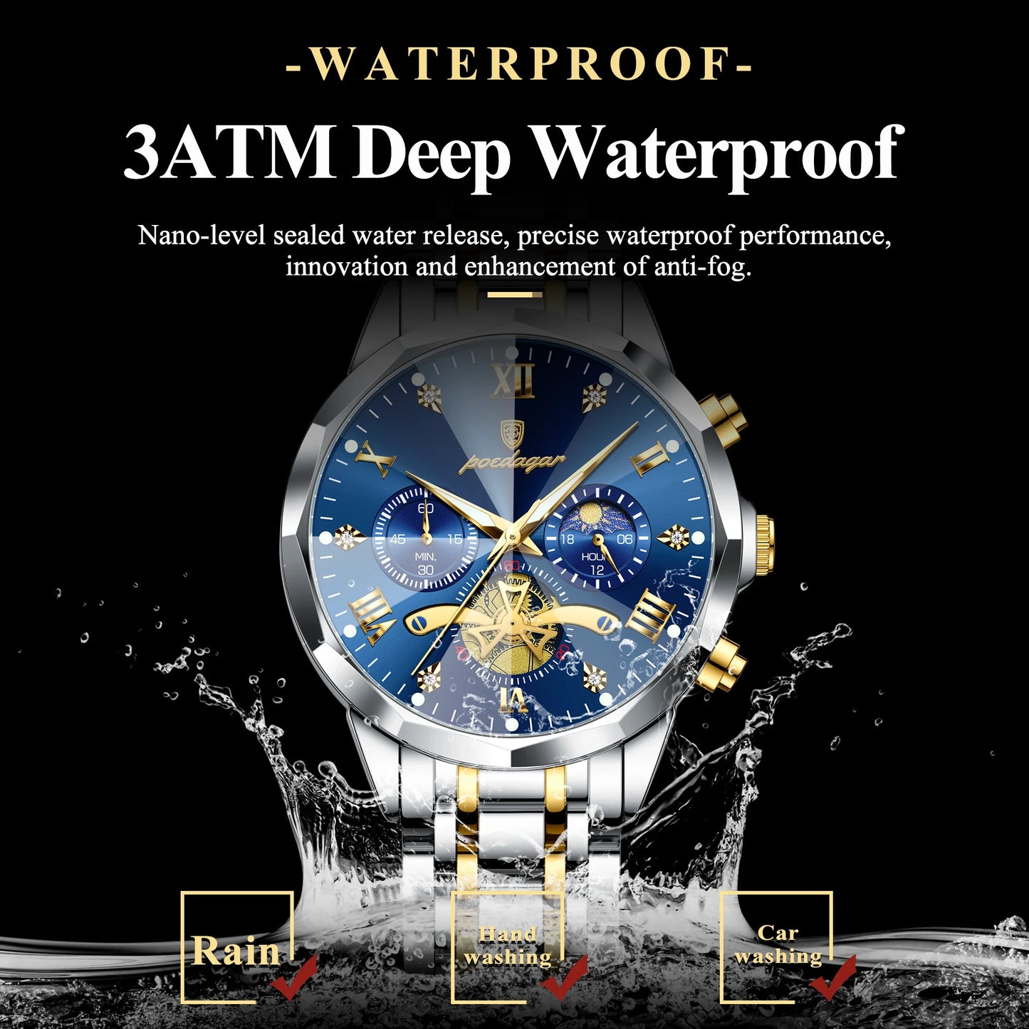 POEDAGAR Luxury Men's Chronograph | Luminous Waterproof Stainless Steel Watch