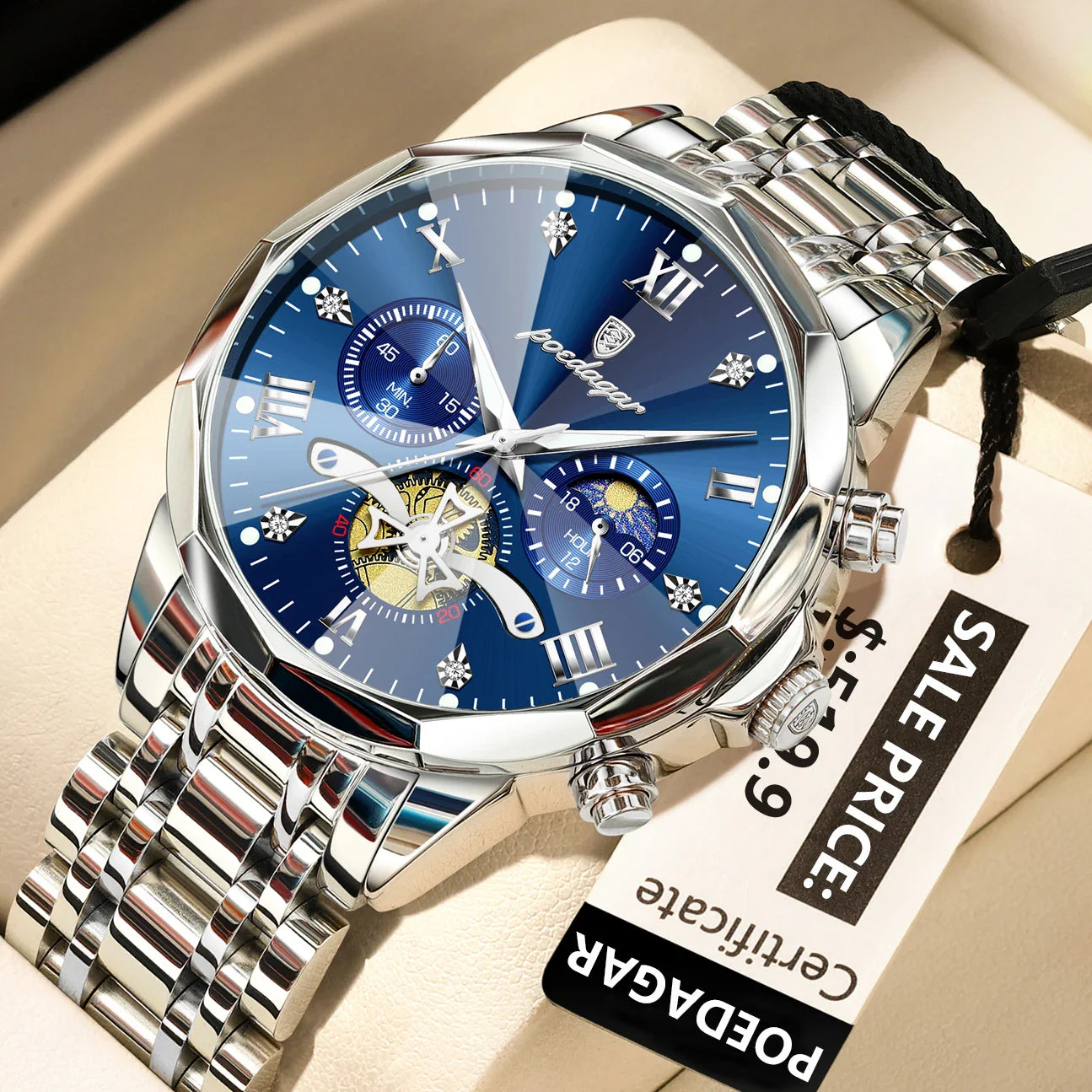POEDAGAR Luxury Men's Chronograph | Luminous Waterproof Stainless Steel Watch