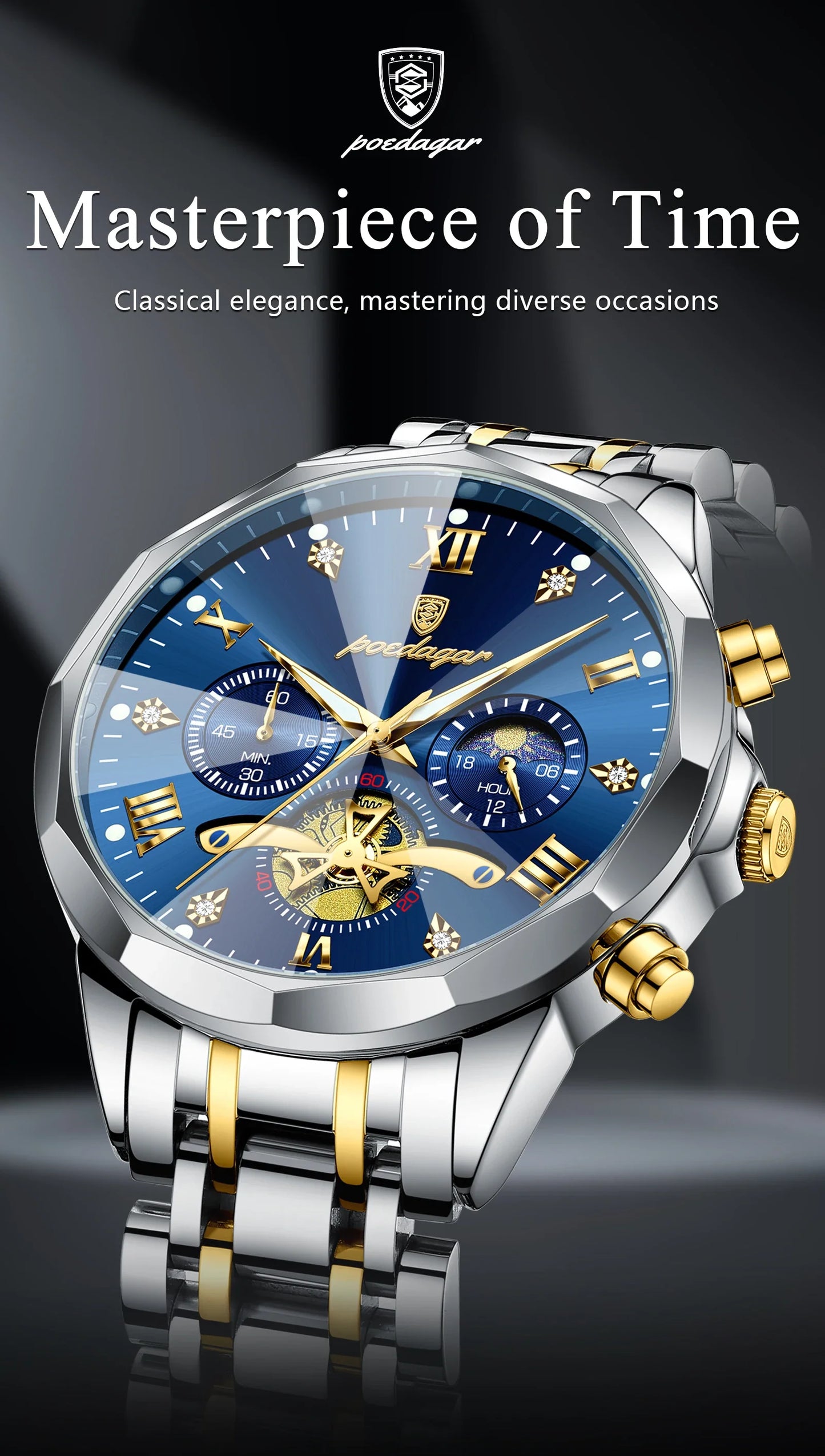 POEDAGAR Luxury Men's Chronograph | Luminous Waterproof Stainless Steel Watch