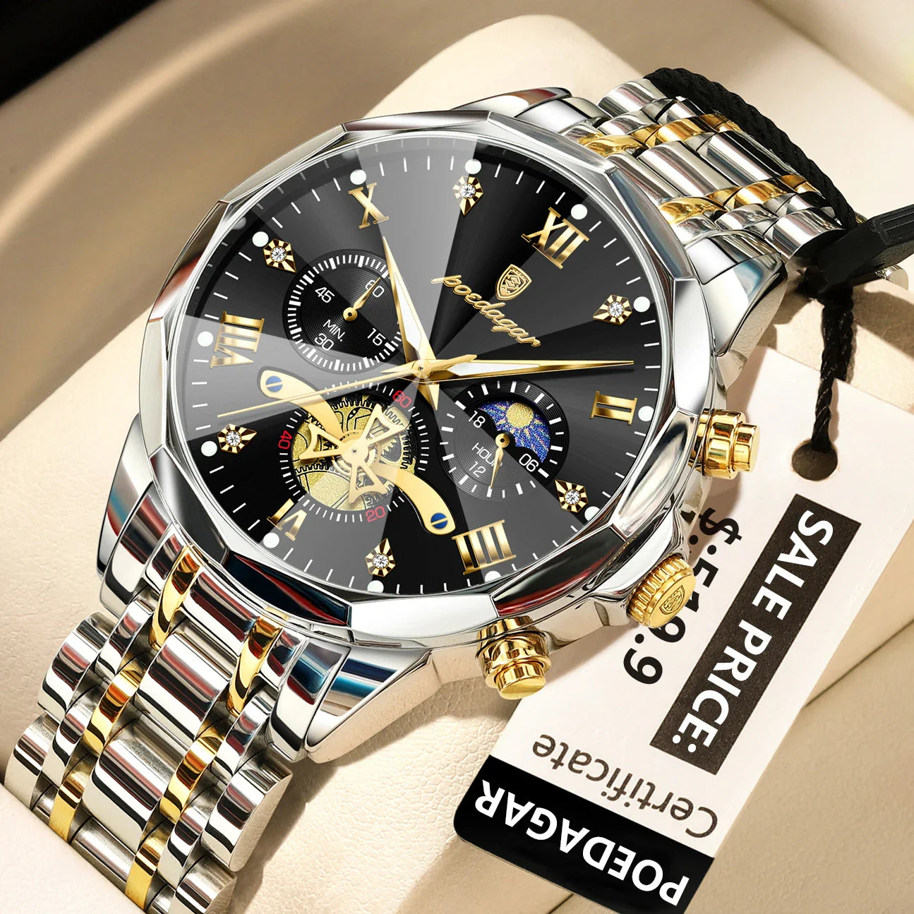 POEDAGAR Luxury Men's Chronograph | Luminous Waterproof Stainless Steel Watch